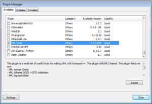 Seleccionando XML Tools en Plugin Manager