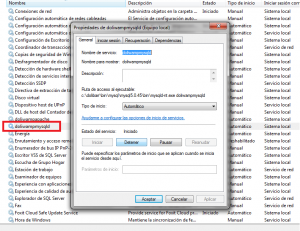 doliwampmysqld en services.msc