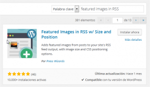 Featured images in RSS es el plugin elegido para mostrar imágenes en los contenidos RSS