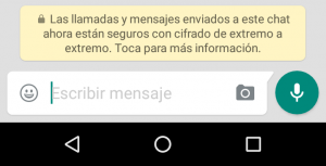 Mensaje de comunicación encriptada mostrado por Whatsapp.