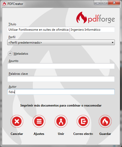 Envío de documento a la impresor de PDF Creator