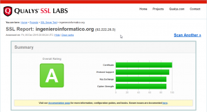 Verificación SSL del dominio ingenieroinformatico.org utilizando la herramienta online de QUALYS SSL LABS.