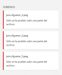 Error arrojado al intentar subir una serie de imágenes para adjuntarlas a una nueva entrada en WordPress.