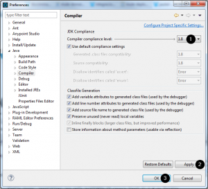 Cambiar el JDK a una versión 1.5 o superior, siendo la 1.8 la recomendable por ser la última disponible.