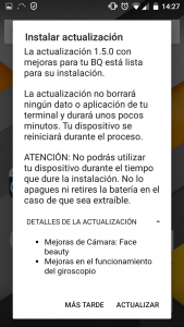 Captura de pantalla de instalación de actualización.