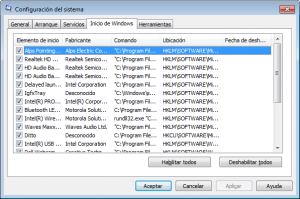 Cuadro de Configuración del sistema de Windows 7