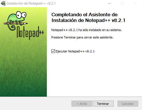 Detalle del proceso de actualización de Notepadd++ a la versión 8.2.1 completado