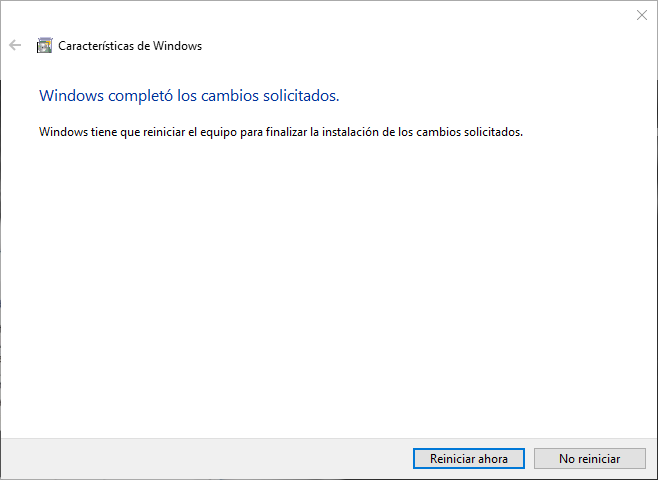 Tras habilitar SMB 1.0 en <<Características de Windows>> es necesario reiniciar el equipo