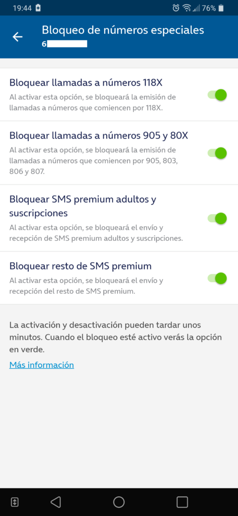 Pantalla de bloqueo de números especiales de la aplicación para Android Mi O2 con todas las opciones (restricciones) activadas
